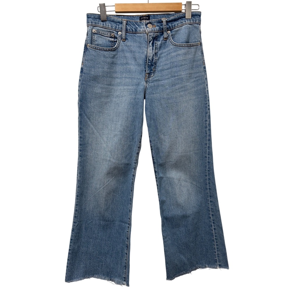 J. Crew Wide Leg Crop Jeans Light Wash Distressed‎ Raw Hem Size 28